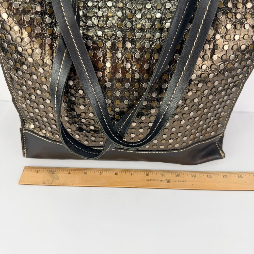 Patricia Nash 2 Tone Silver Bronze Studded Large Black Leather Shoulder tote bag - Picture 10 of 12